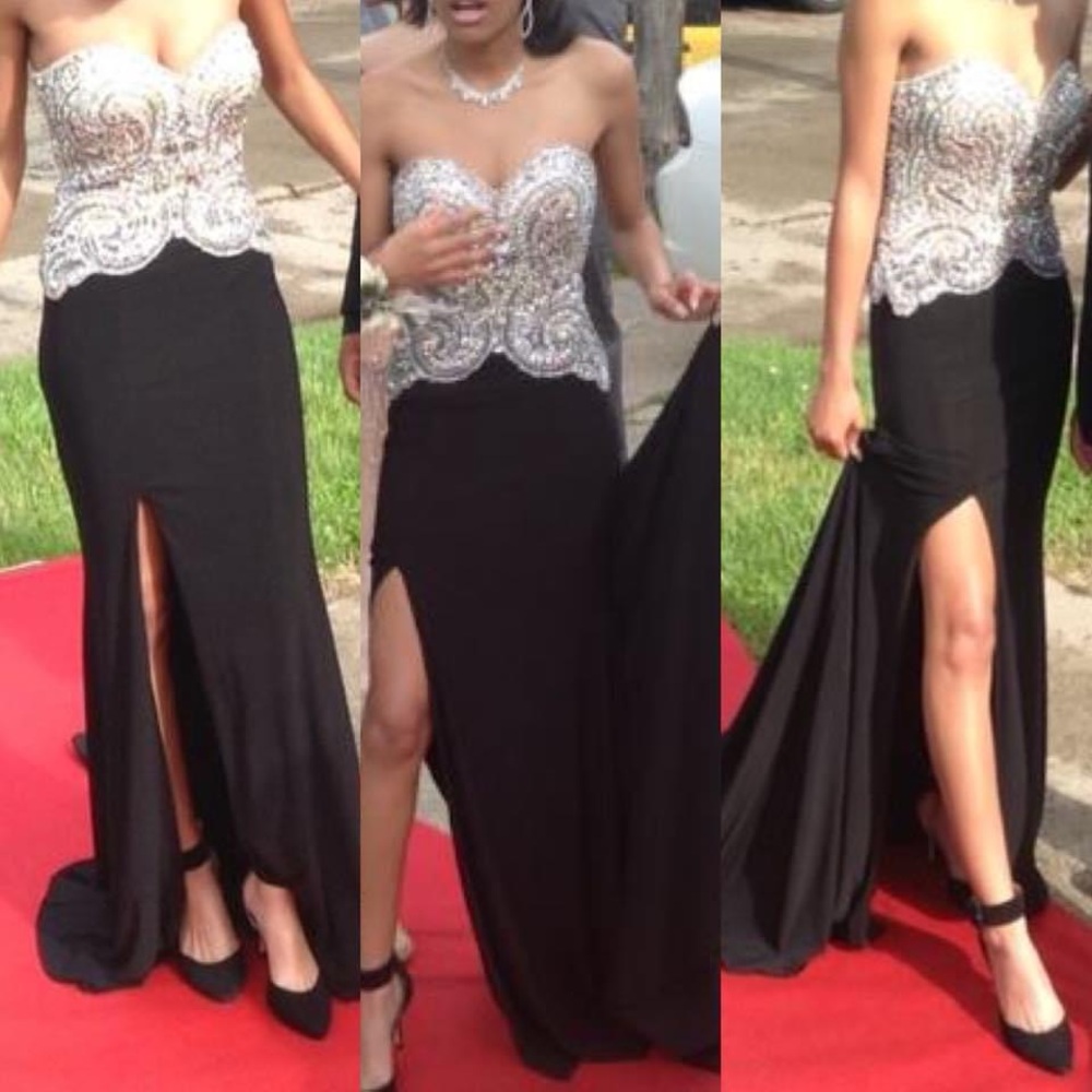 Black/Silver/Nude long Prom Gown
